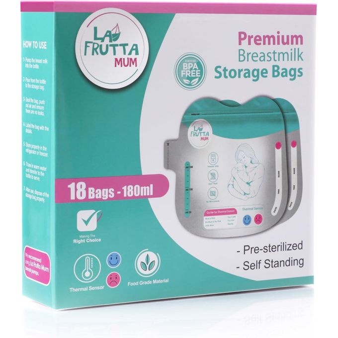(La Frutta) - أكياس تخزين حليب الأم 18 كيس 180 مل Premium Breastmilk Storage Bags