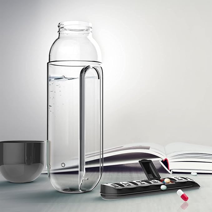 زجاجة ماء مع منظم حبوب وفيتامينات | Pill & Vitamin Organizer Water Bottle