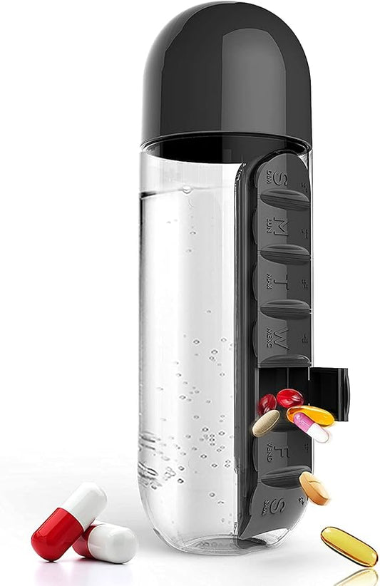 زجاجة ماء مع منظم حبوب وفيتامينات | Pill & Vitamin Organizer Water Bottle