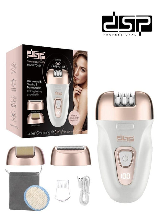 ماكينة إزالة الشعر النسائية 3×1 من DSP مع الحلاقة والتقشير – DSP 3-in-1 Ladies Hair Removal, Shaving & Dermabrasion Grooming Kit