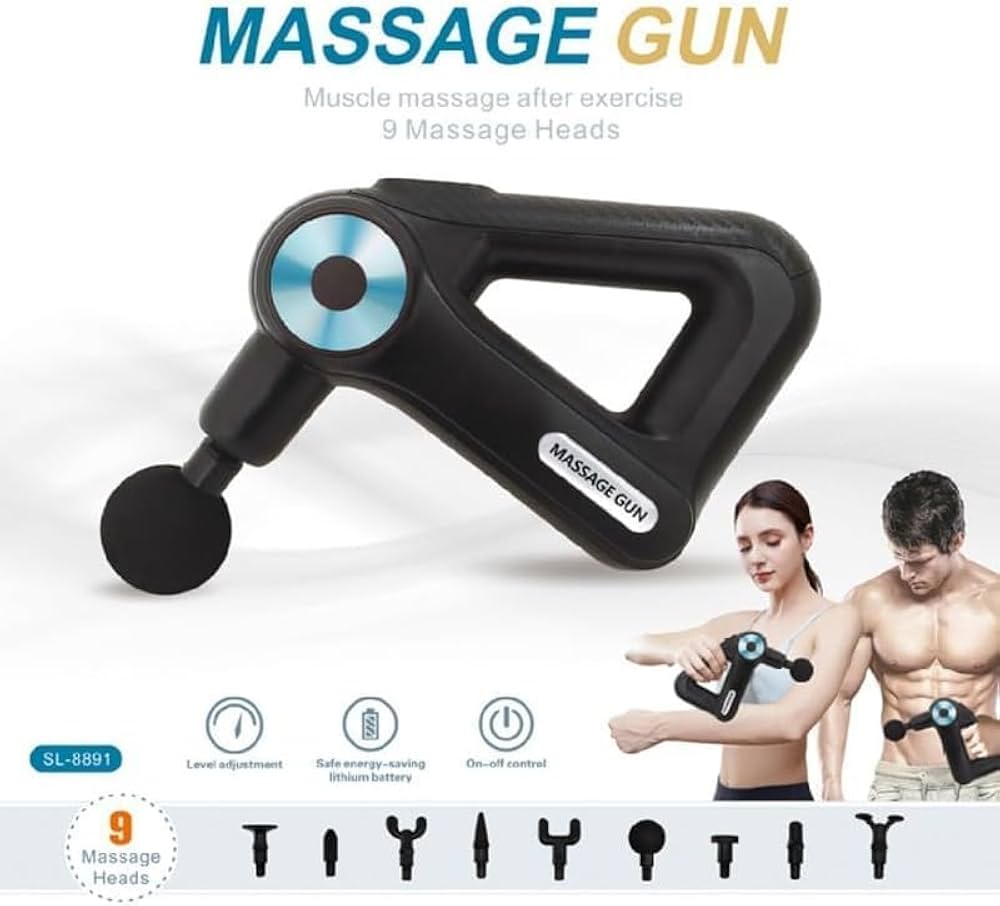 مسدس مساج احترافي للعضلات – Massage Gun مع 9 رؤوس تدليك لتخفيف الألم والاستشفاء العضلي