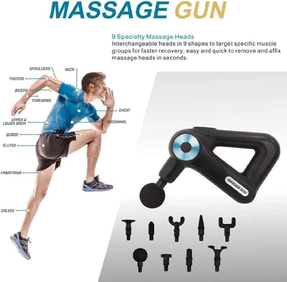 مسدس مساج احترافي للعضلات – Massage Gun مع 9 رؤوس تدليك لتخفيف الألم والاستشفاء العضلي