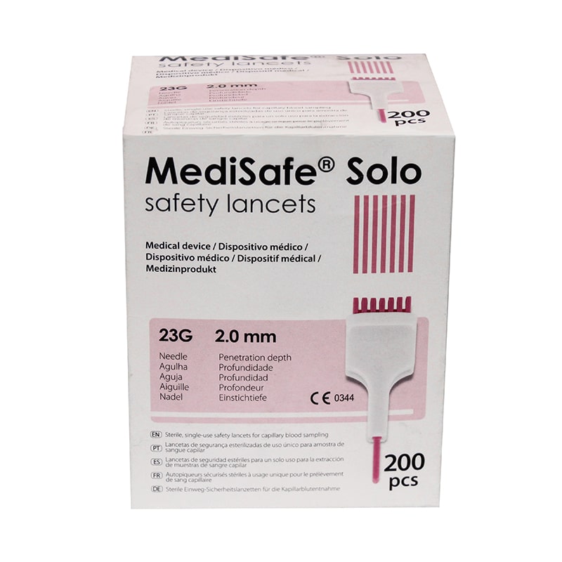 شكاكة (MEDISAFE SOLO SAFETY LANCETS ) 23G / 2.00mm ( شكاكة اوتوماتك )
