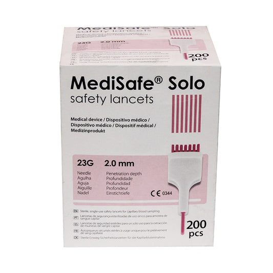 شكاكة (MEDISAFE SOLO SAFETY LANCETS ) 23G / 2.00mm ( شكاكة اوتوماتك )
