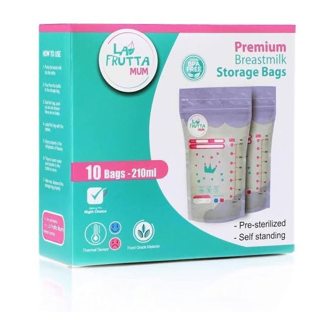 (La Frutta) - أكياس تخزين حليب الأم 10 أكياس 210 مل Premium Breastmilk Storage Bags