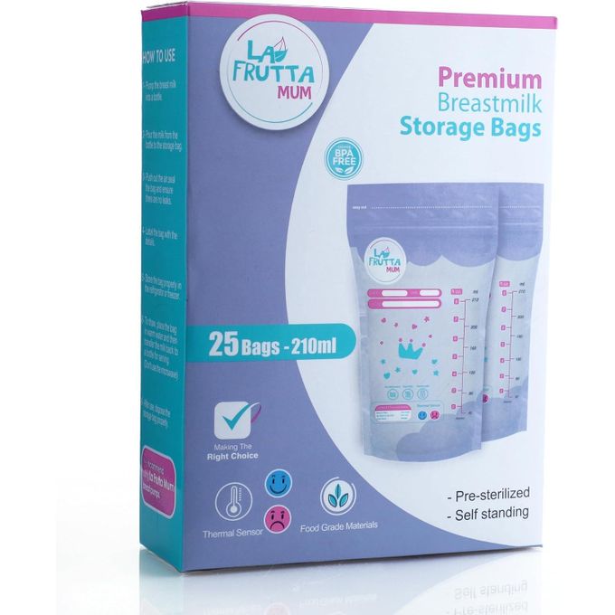 (La Frutta) - أكياس تخزين حليب الأم 25 أكياس 210 مل Premium Breastmilk Storage Bags