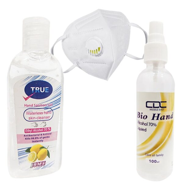 bio spray + true hand gel + kn 95 filter