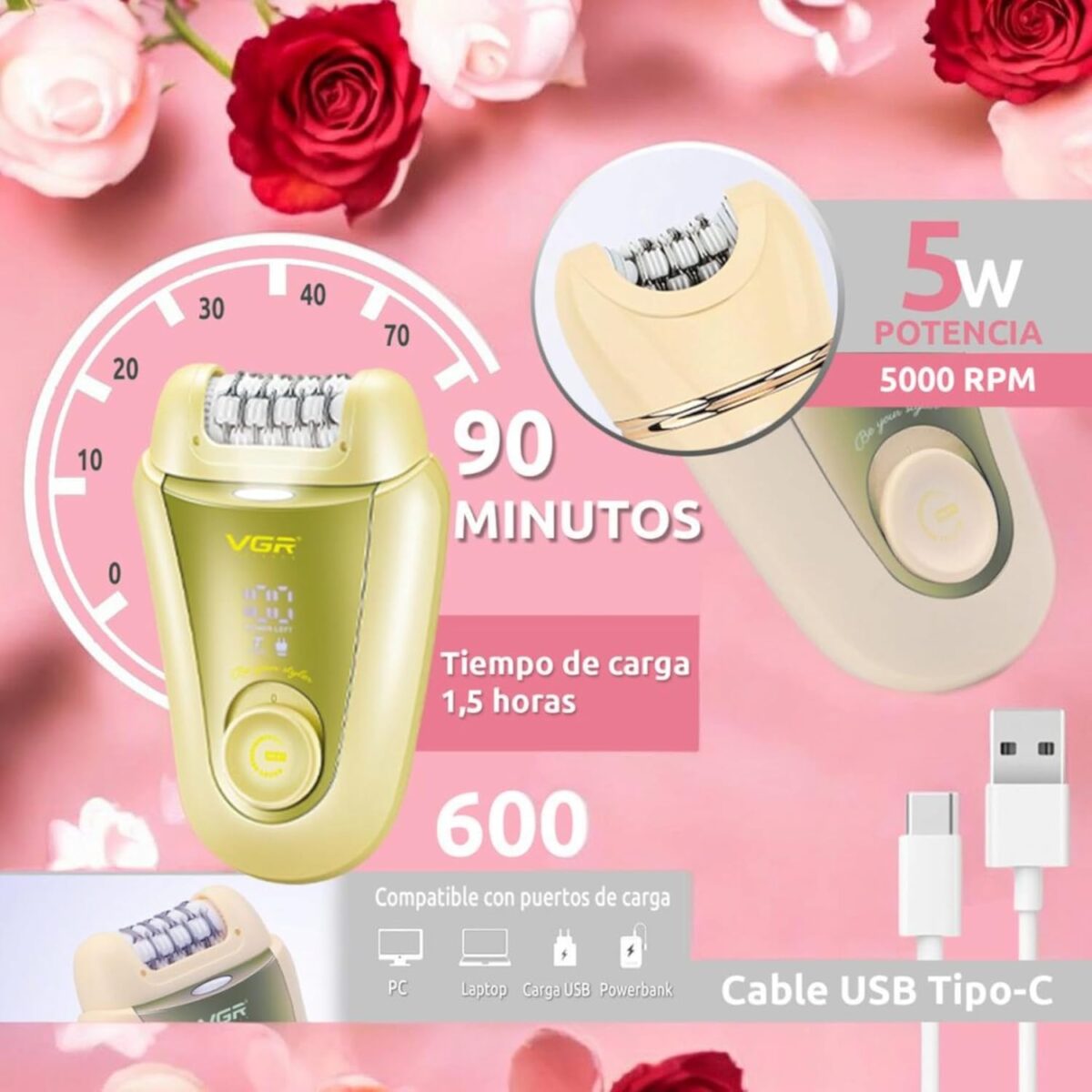 ماكينة إزالة الشعر VGR Voyager V-758 للسيدات | VGR Voyager V-758 Women Epilator - Image 5