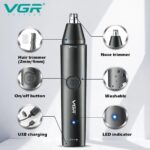 ماكينة حلاقة VGR V-613 الاحترافية 2 في 1 للأنف والأذن مقاومة للماء وشحن USB | VGR V-613 Professional 2-in-1 Nose & Ear Trimmer - Image 2