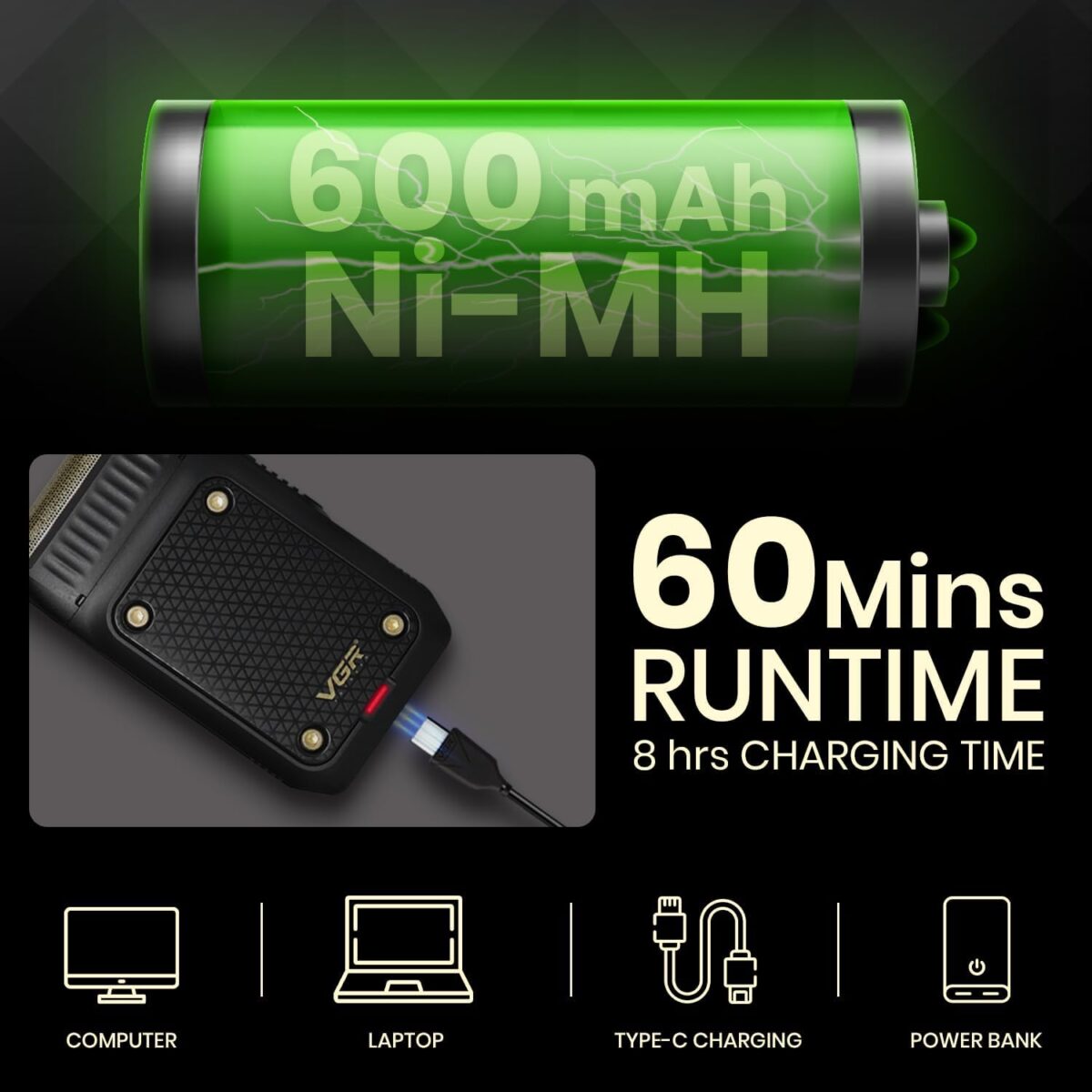 ⁦ماكينة حلاقة VGR V-353 الاحترافية بنظام الرقاقة (Foil) | VGR V-353 Professional Men's Foil Shaver & Super Trim⁩ - الصورة ⁦2⁩