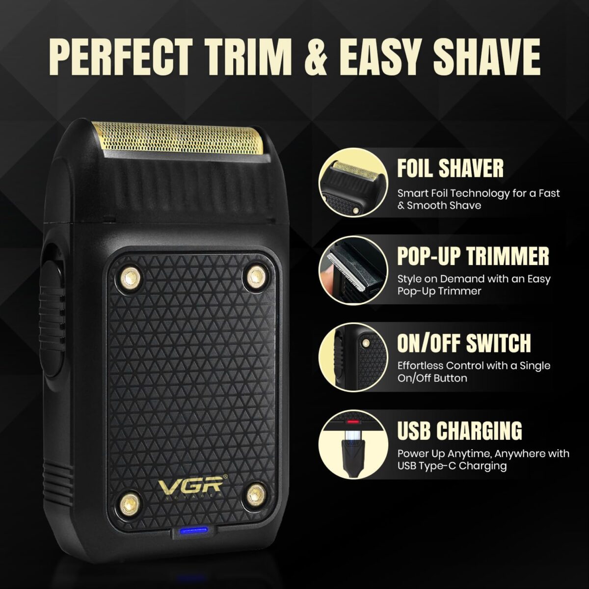 ⁦ماكينة حلاقة VGR V-353 الاحترافية بنظام الرقاقة (Foil) | VGR V-353 Professional Men's Foil Shaver & Super Trim⁩ - الصورة ⁦7⁩