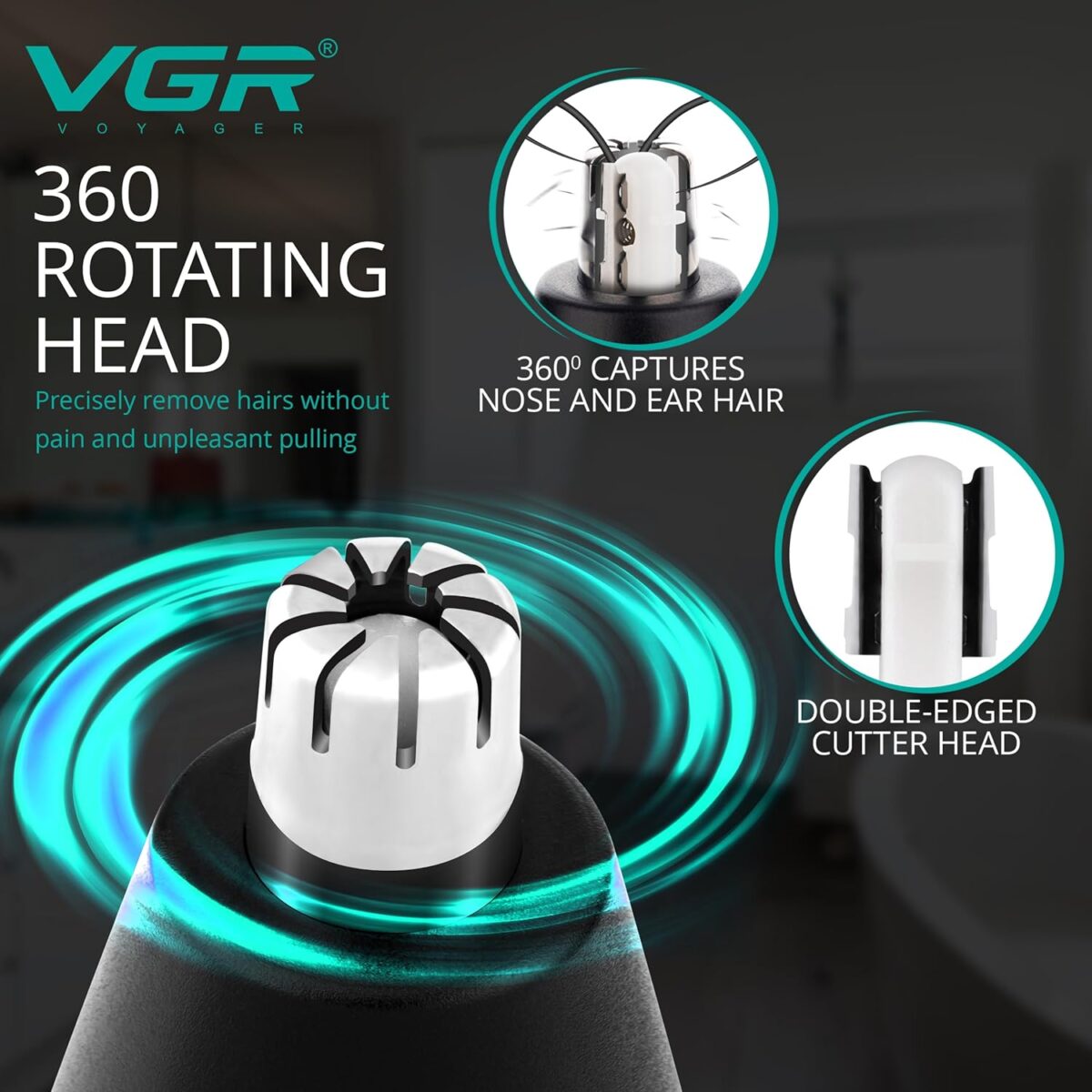 ماكينة حلاقة VGR V-620 الاحترافية (3 في 1): طقم متكامل لتشذيب الأنف، الأذن، وتحديد اللحية بتصميم كلاسيكي | VGR V-620 Professional 3-in-1 Nose & Hair Trimmer - Image 3
