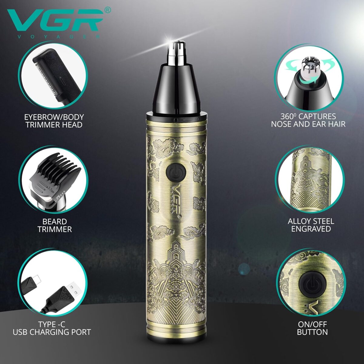 ماكينة حلاقة VGR V-620 الاحترافية (3 في 1): طقم متكامل لتشذيب الأنف، الأذن، وتحديد اللحية بتصميم كلاسيكي | VGR V-620 Professional 3-in-1 Nose & Hair Trimmer - Image 5
