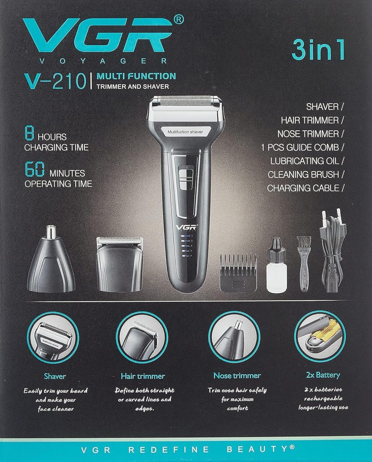 ⁦ماكينة حلاقة وتشذيب 3×1 متعددة الوظائف VGR V-210 – Multi-Function Trimmer & Shaver⁩ - الصورة ⁦3⁩