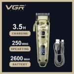 ⁦ماكينة حلاقة الشعر الاحترافية VGR V-005 بهيكل معدني، شفرات سيراميك وشاشة LED رقمية.⁩ - الصورة ⁦2⁩