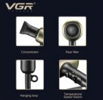 ⁦مجفف الشعر الاحترافي VGR V-453 بقوة 1800-2200 واط ومحرك AC طويل الأمد | VGR V-453 Professional Hair Dryer - 1800-2200W with Powerful AC Motor⁩ - الصورة ⁦2⁩